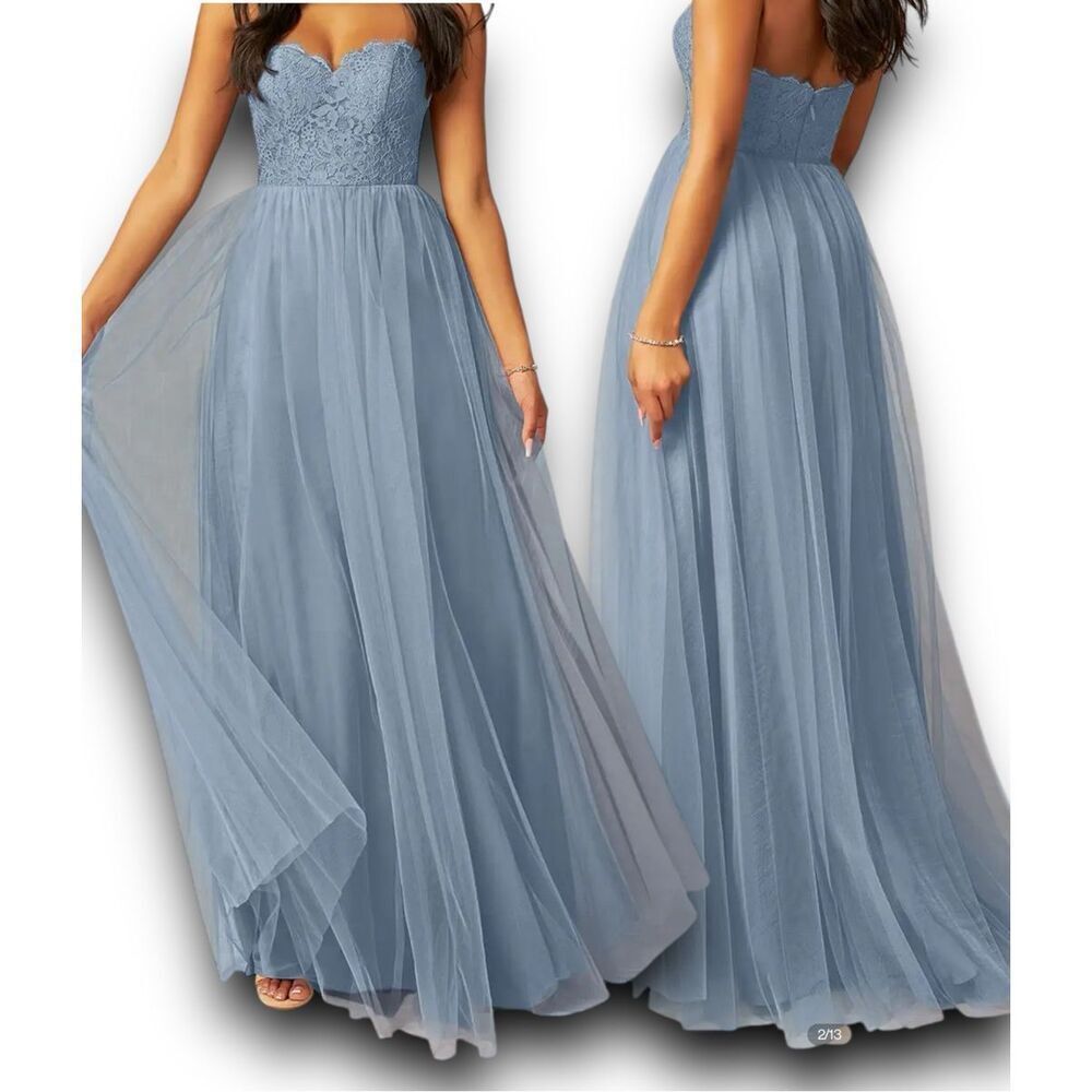 Azazie Dusty Blue Lace Bridesmaid Dress - Picture 11 of 15